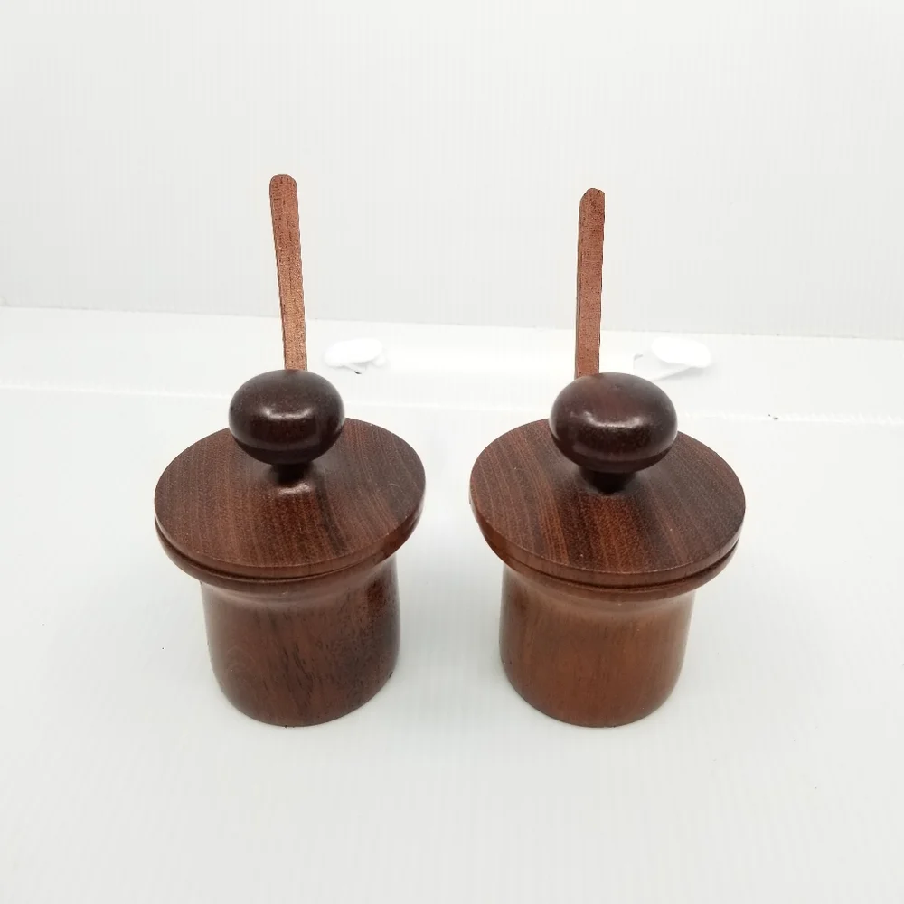 Primitive Farmhouse Condiment Spice Salt Pepper Wooden Set With Spoon‎